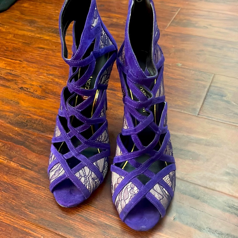 Womens Enzo Angiolini 227121 Purple Suede Lace Strappy Sandals Size 7.5 Medium